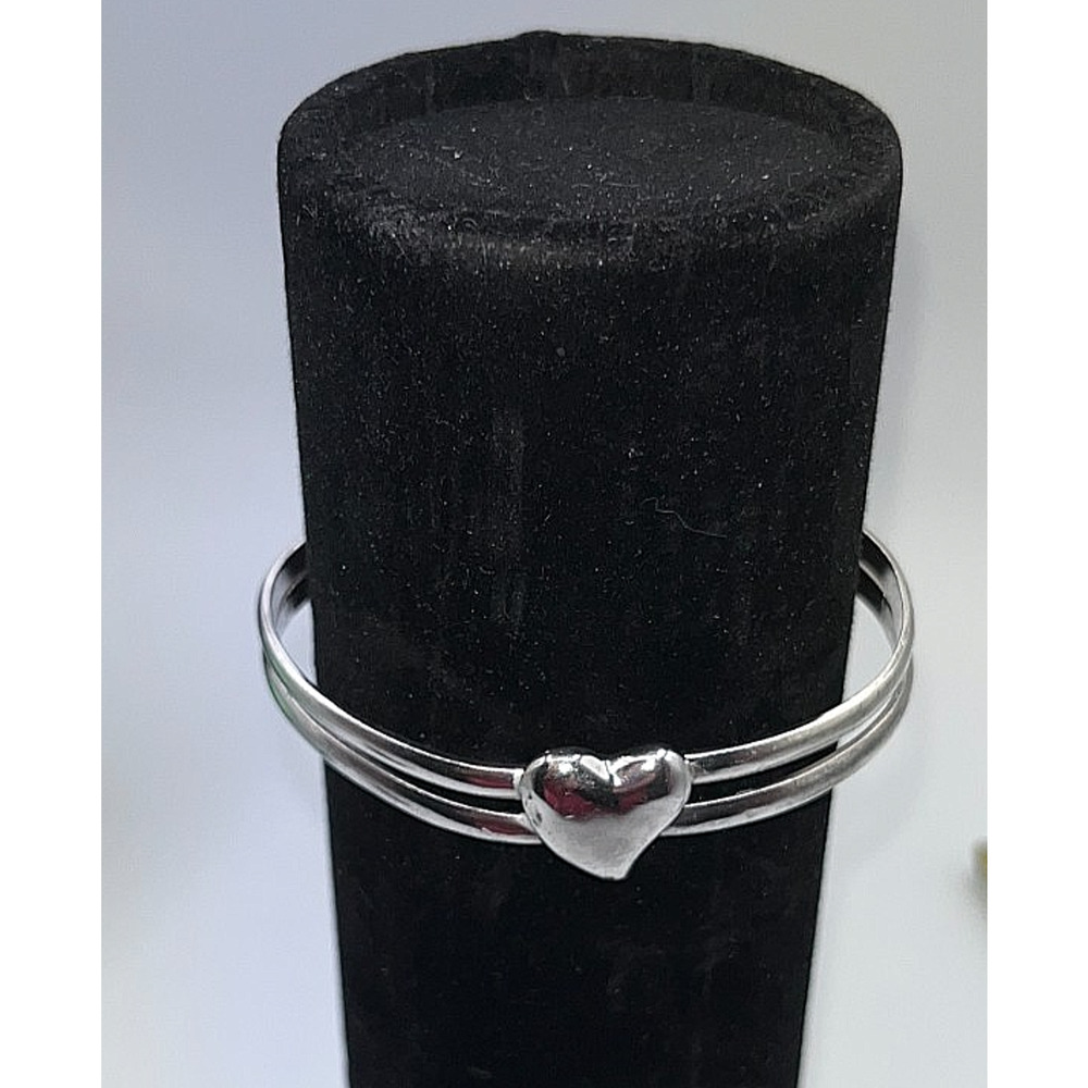 Vintage STERLING SILVER 925 Puffy Heart Love Gift Double Banded Cuff Bracelet - Picture 2 of 14